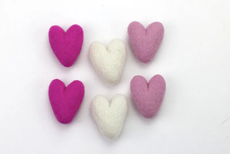 Valentine's Day Felt Folk Hearts- Hot Pink, Light Pink, White