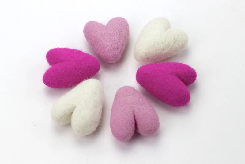 Valentine's Day Felt Folk Hearts- Hot Pink, Light Pink, White