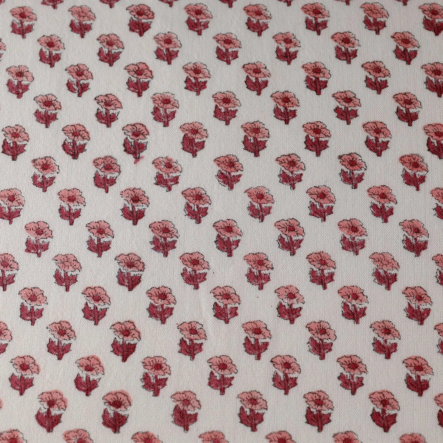 White - Tiny Bootis Pure Wool Sanganeri Block Print Fabric