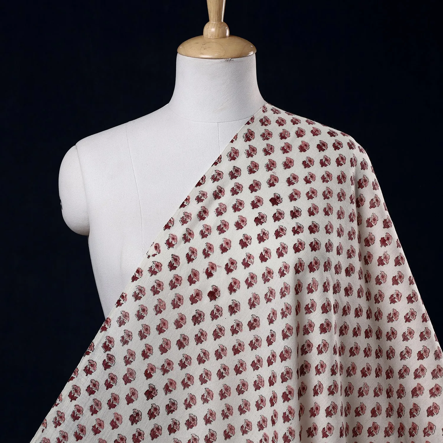 White - Tiny Bootis Pure Wool Sanganeri Block Print Fabric