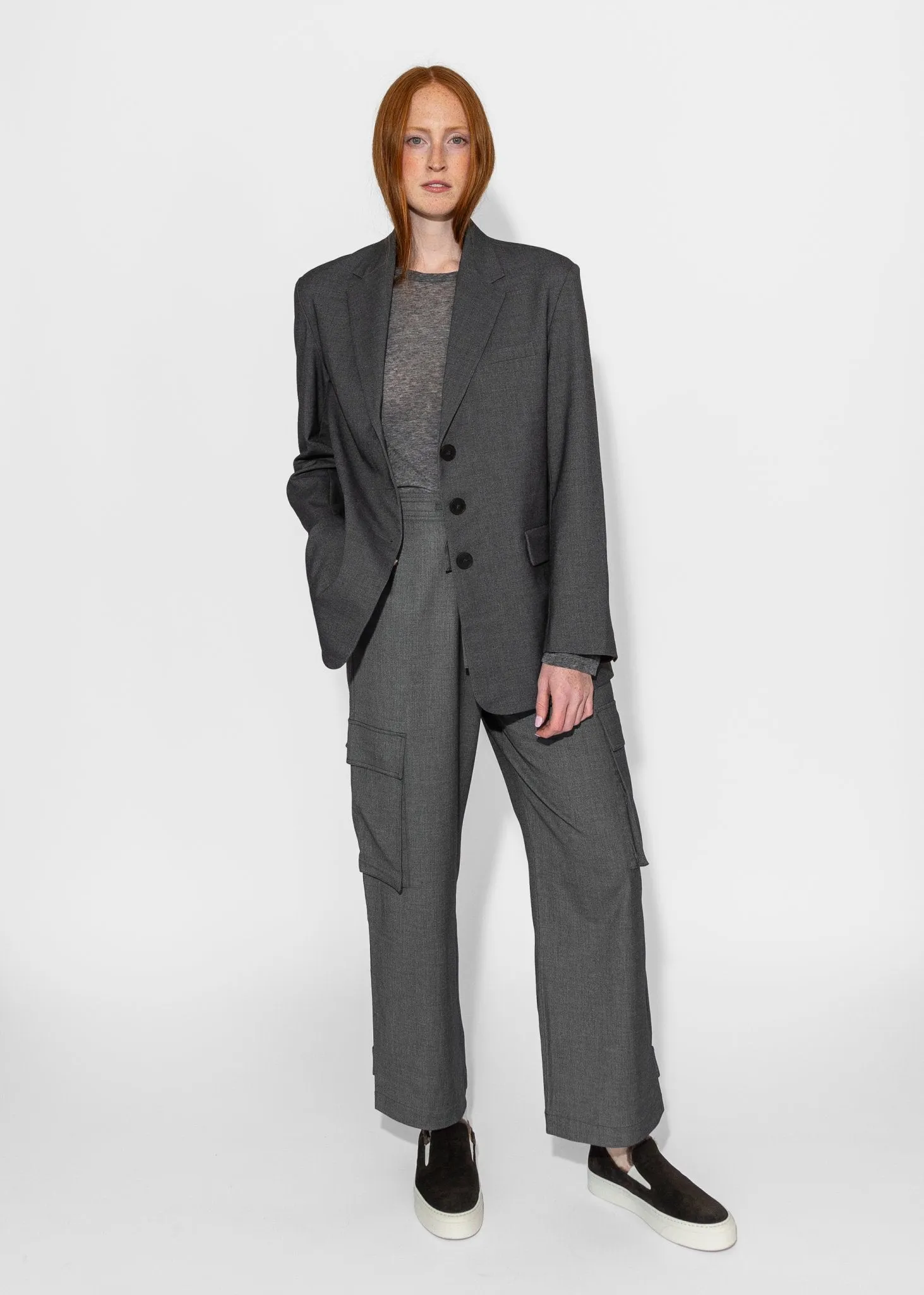 Wool Blend Cargo Pants in Gray