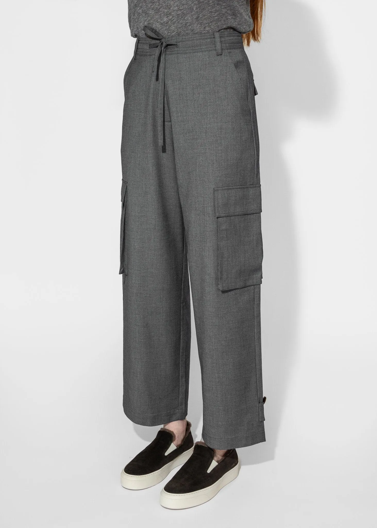 Wool Blend Cargo Pants in Gray