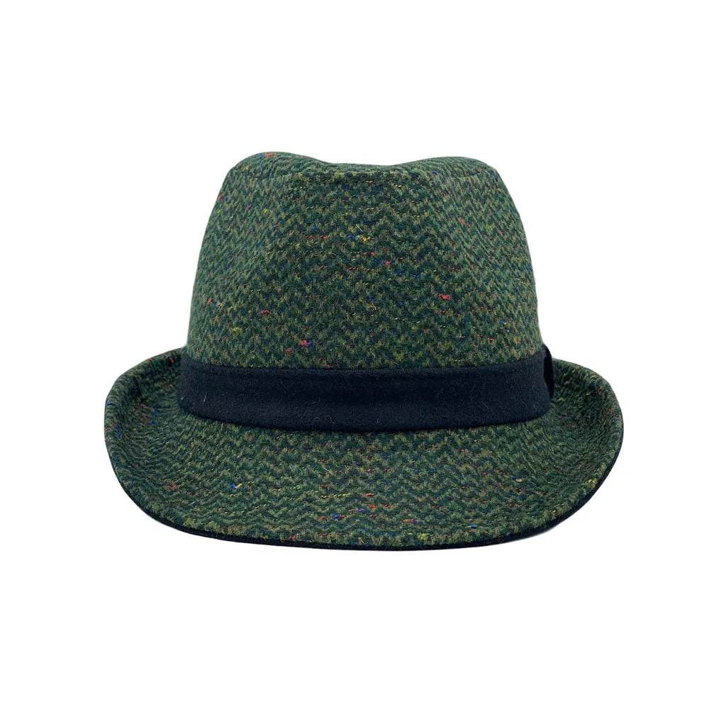 Wool Herringbone Check Fedora Hat Classy Manhattan Trilby For Men Women LD61571