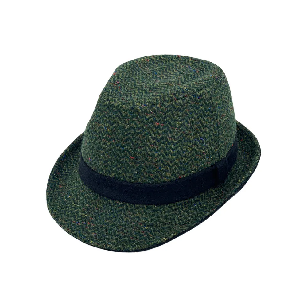 Wool Herringbone Check Fedora Hat Classy Manhattan Trilby For Men Women LD61571