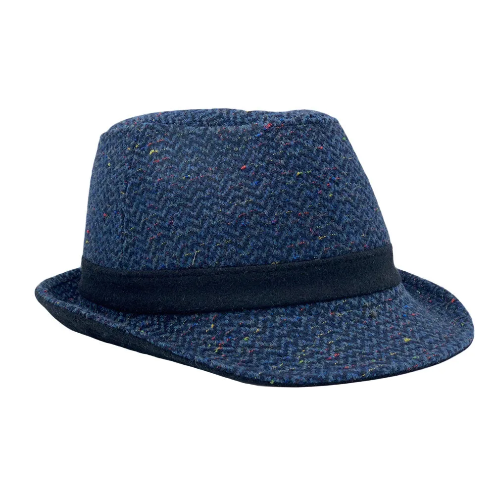 Wool Herringbone Check Fedora Hat Classy Manhattan Trilby For Men Women LD61571