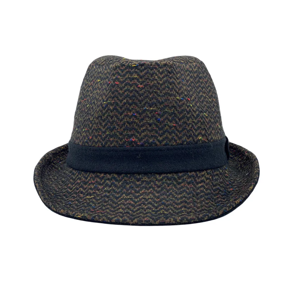 Wool Herringbone Check Fedora Hat Classy Manhattan Trilby For Men Women LD61571