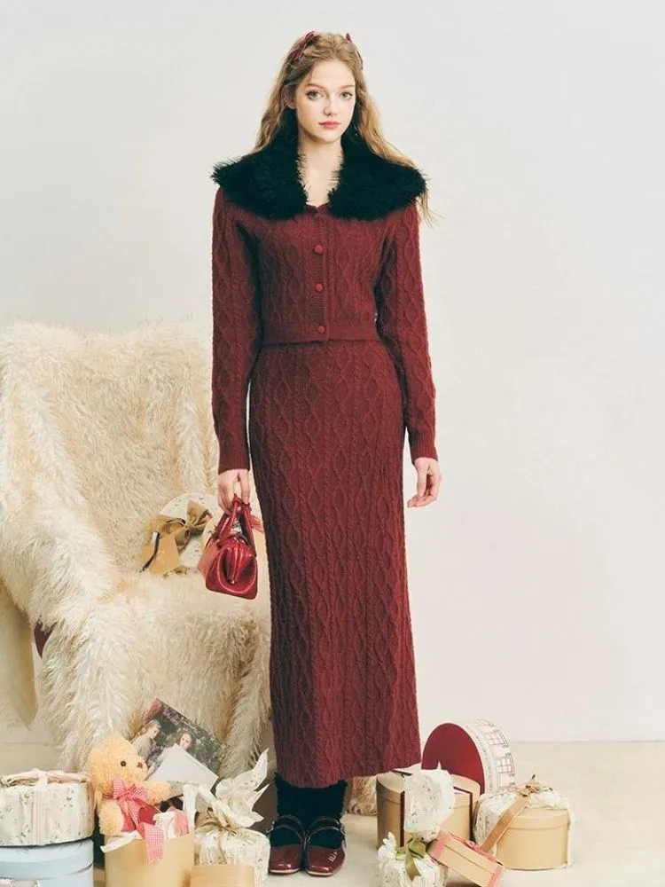 Wool knit suit skirt【s0000004613】