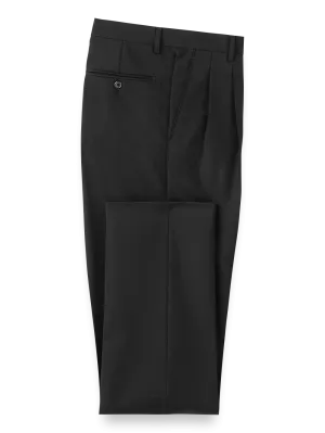 Wool Stretch Bengaline Pleated Suit Pants - Black